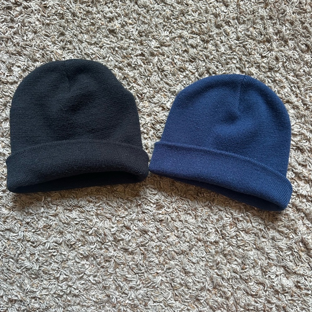 *Set of 2 Kids Unisex Beanie Hats*; Black & Navy Blue; One Size